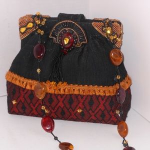 Mary Frances Handcrafted Beaded Bordeaux Bag